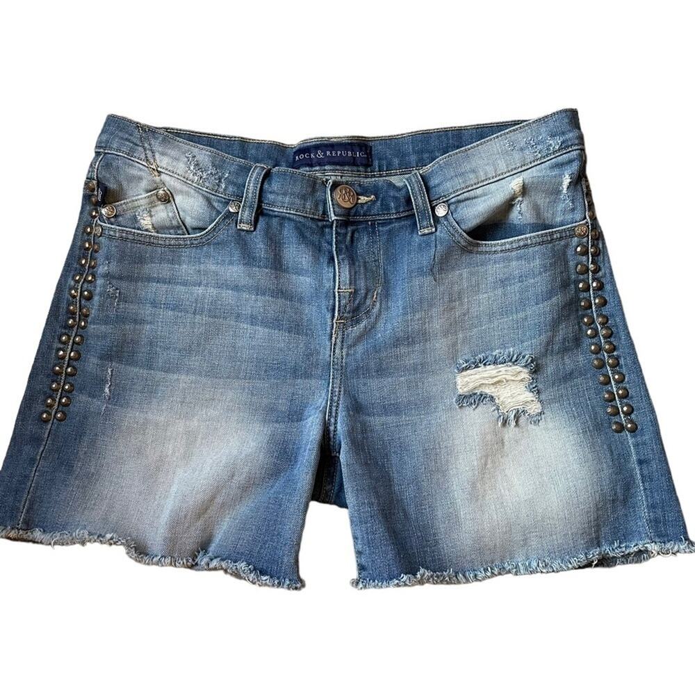 Rock & Republic Bumbershoot Studded Distressed Jean Shorts Size 8‎